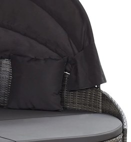 Espreguiçadeira de exterior com toldo vime PE cinzento