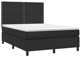 Cama box spring c/ colchão/LED 140x190cm couro artificial preto