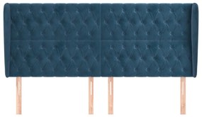 Cabeceira cama c/ abas veludo 203x23x118/128 cm azul-escuro