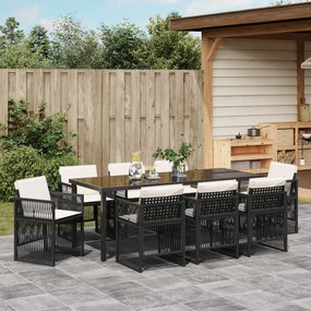 Conjunto de Jantar de 9 Peças vidaXL com Almofadas Rattan Preto