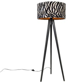 Candeeiro de pé tripé preto com abazeur de zebra 50 cm - Tripod Classic Moderno