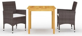3 pcs conjunto de jantar para jardim castanho