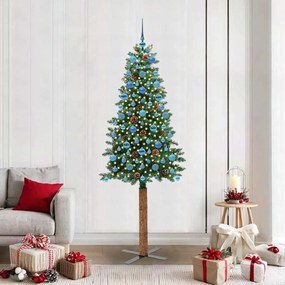 vidaXL Árvore de Natal Slim com 300 LEDs com suporte Verde 210 cm