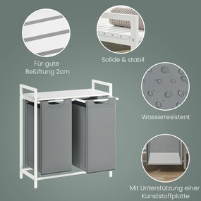 Cesto para roupa suja com 2 compartimentos e uma prateleira 73 x 33 x 72 cm branco + cinza claro