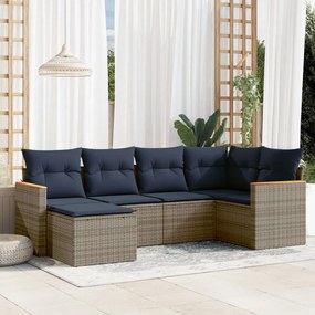 vidaXL 6 pcs conjunto sofás p/ jardim c/ almofadões vime PE cinzento
