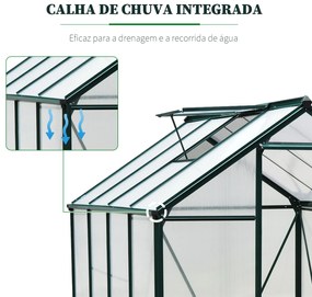 Outsunny Estufa de Jardim 2x2,5m de Policarbonato e Alumínio Estufa com Clarabóia Proteção UV 30 e Base 4,79 m² para Vasos Cultivos de Plantas e Flores Transparente