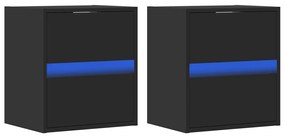 Móveis de parede p/ TV com luzes LED 2 pcs 41x31x45 cm preto
