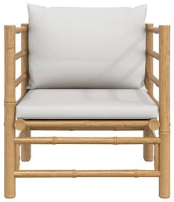 Sofá de jardim bambu com almofadões cinzento-claro