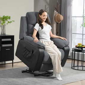 Poltrona Relax Reclinável Elétrica Levanta Pessoas com Controlo Remoto, Porta USB e Bolsos Laterais Cinzento Escuro