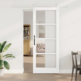 Conjunto de Porta Deslizante vidaXL com Ferragens Branca 83x211 cm Madeira Maciça de Pinho