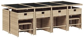 13 pcs conj. jantar jardim c/ almofadões vime PE bege misturado