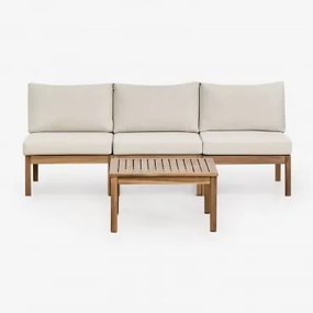 Conjunto De Sala Com Sofá Modular De 3 Peças E Mesa De Centro Em Madeira De Acácia Branson Branco Gardênia - Castanho Acácia - Sklum