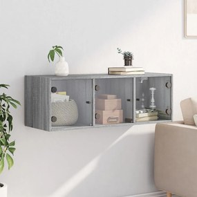 Armário de parede c/ portas de vidro 102x37x35 cm cinza sonoma