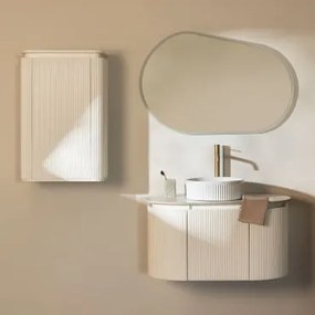 Conjunto De Móvel De Casa De Banho Em Madeira Carsone Branco & Branco & Cerâmica Redonda Riscas Brancas Ø36 Cm Sinqua & Oval - Sklum