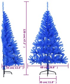 Meia árvore de Natal artificial com suporte 120 cm PVC azul