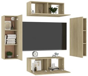 4pcs conjunto de móveis de TV derivados madeira carvalho sonoma