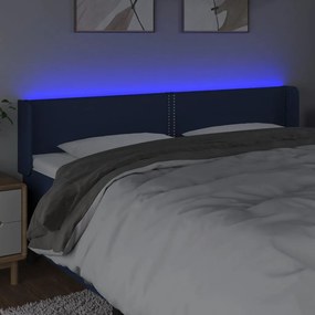 Cabeceira de cama c/ luzes LED tecido 163x16x78/88 cm azul