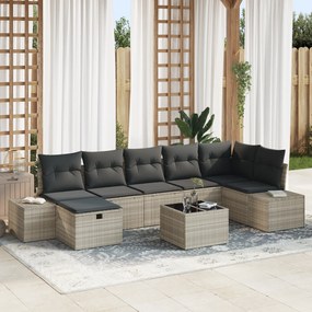 Conjunto de Sofá de Jardim de 8 Peças com Almofadas Cinza