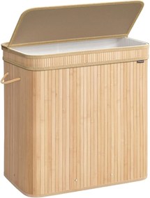 Cesto de roupa suja SONGMICS com tampa, cesto de roupa suja de bambu, cesto de roupa suja removível e lavável à máquina, com alças, 150 L, para lavanderia, quarto, banheiro, bege natural LCB062N01