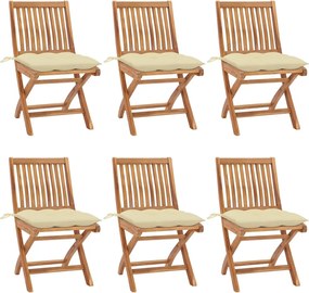vidaXL Cadeiras de jardim dobráveis c/ almofadões 6 pcs teca maciça
