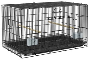 PawHut Gaiola para Pássaros 77x46x45 cm Gaiola de Metal para Pássaros com Bandeja Amovível 2 Poleiros e 2 Comedouros Preto | Aosom Portugal