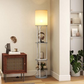 Candeeiro de Pé com Prateleiras 3 Temperaturas de Cor Controlo Remoto e Casquilho E27 Ø29x158 cm Cinzento