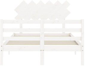 Estrutura de cama de casal c/ cabeceira madeira maciça branco