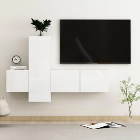 vidaXL 3 pcs conjunto móveis de TV derivados madeira branco brilhante