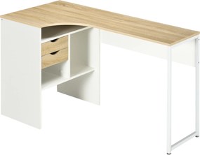 Secretária de canto com 2 gavetas, 120 x 60 cm, secretária em L com 3 compartimentos abertos, secretária para computador, ideal para estudar, trabalha