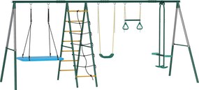 AIYAPLAY Estrutura de baloiço 5-em-1 com baloiço-ninho ajustável argolas de ginástica banco duplo estrutura de escalada para 3-8 anos 440x175x203 cm | Aosom Portugal
