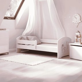 Cama infantil LUK unicórnio e princesa 160x80 branca com grade - colchão e estrado incluído