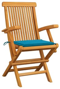Cadeiras de jardim c/ almofadões azuis 2 pcs teca maciça