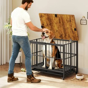 Gaiola dobrável para cães 97 cm x 64 cm x 75 cm com bandeja removível Gaiola resistente a mordidas com porta bloqueável para raças Castanho