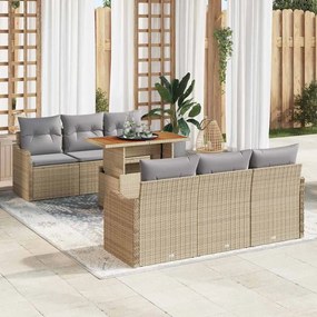 Conjunto de Sofá de Jardim com 7 Peças em Rattan Bege e Acácia