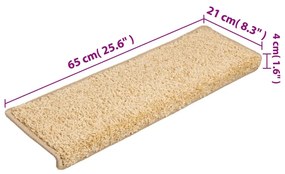 Tapete/carpete para degraus 15 pcs 65x21x4 cm castanho