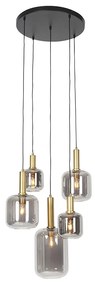 LED Candeeiro de suspensão inteligente preto com dourado e vidro fumê incl. 5 Wifi A60 - Zuzanna Moderno