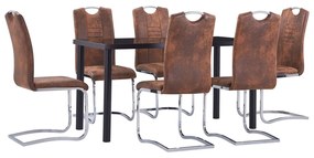 7 pcs conjunto de jantar camurça artificial castanho