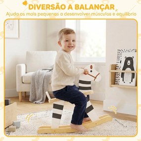 Cavalinho de Baloiço para Bebé com Base de Madeira e Encosto, para Crianças de 1,5 a 3 Anos, Preto e Branco