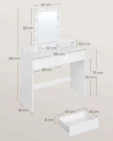 Toucador com iluminação LED moderno 40 x 100 x 145 cm branco