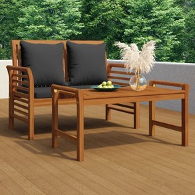 vidaXL 2 pcs conj. lounge jardim c/ almofadões cinza-escuro madeira