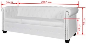 Conjunto sofás Chesterfield 2 + 3 lugares couro artific. branco