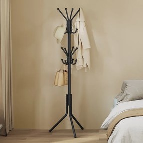 Cabide de metal 48 x 43 x 175 cm com ganchos, para a sala de estar Preto