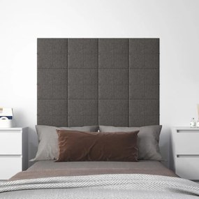 vidaXL Painel de parede 12 pcs 30x30cm tecido 1,08 m² cor cinza-escuro