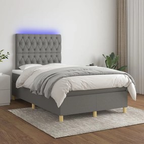 Cama box spring c/ colchão e LED 120x200 cm tecido cinza-escuro