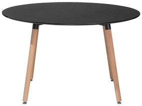 Mesa de jantar preta com pernas de madeira ⌀ 120 cm BOVIO Beliani