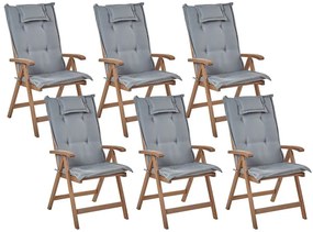 Conjunto 6 cadeiras de jardim em madeira escura de acácia e almofadas cinzentas AMANTEA Beliani