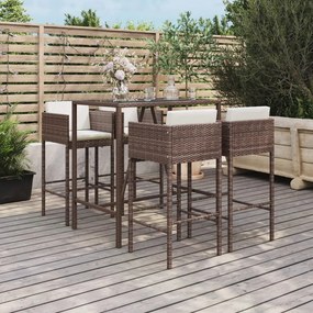 vidaXL 5 pcs conjunto de bar p/ jardim c/ almofadões vime PE castanho