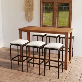 vidaXL 7 pcs conjunto de bar p/ jardim com almofadões castanho
