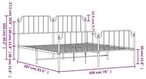Estrutura de cama com cabeceira e pés 193x203 cm metal preto
