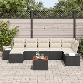 Conjunto de Sofá de Jardim de 8 Peças com Almofadas Preto Rattan Acáci